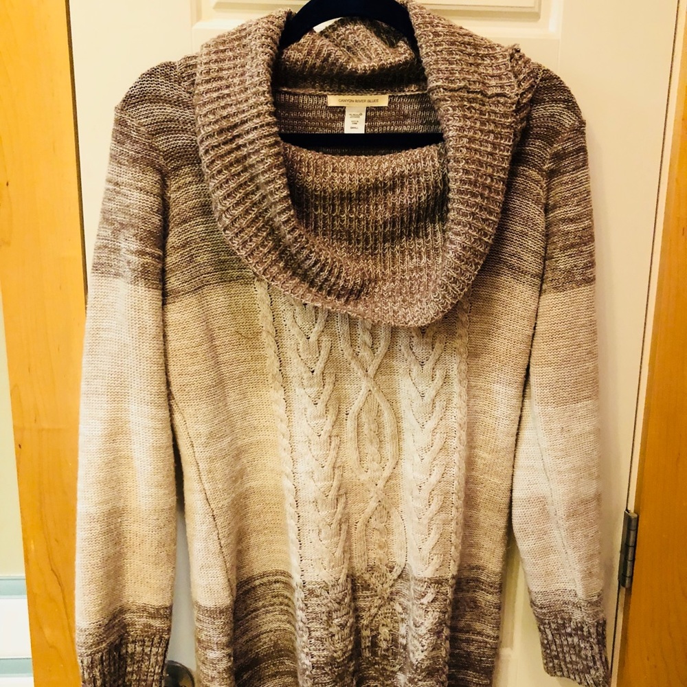Brown Striped Cowl Neck Sweater